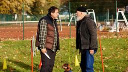 Hanno Hinrichs (Carlo Lobo) bedroht Reinhard Bielefelder (Bill Mockridge) beim Hundetraining.