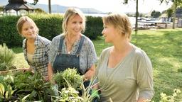Die Fehrenbach-Frauen (Sofie Eifertinger, Diana Körner, Floriane Daniel) bei der gemeinschaftlichen Gartenarbeit.