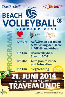 Das Plakat zum Programm auf dem Beachvolleyball-Starcup 2014 in Travemünde