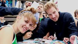 Beachvolleyball-Starcup 2014: Sarah Elena Timpe, Liza Tzschirner, Florian Stadler und Christian Feist aus "Sturm der Liebe"