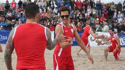 Beachvolleyball-Starcup 2014: Sascha Pederiva, Jens Hartwig, Philipp Oehme und Daniel Sellier aus dem Team "Verbotene Liebe"