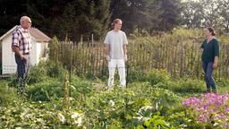 Als Tina (Katja Frenzel) Walter (Ludger Burmann) vorschlägt, das Schneckenproblem in Merles Gemüsegarten mit Laufenten zu lösen, hellt sich Antons (Jean-Luc Caputo) Stimmung auf.