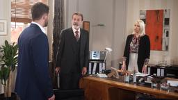 Amelie (Lara-Isabelle Rentinck) hat David (Arne Rudolf) da, wo sie ihn haben will: Er besteht vor Gunter (Hermann Toelcke) darauf, den Management-Posten zu bekommen.