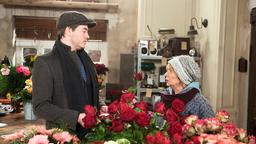 Theo (Frederic Böhle) macht Erika (Madeleine Lierck-Wien) klar,  dass Hannes die Kündigung droht, wenn sie ihren  Blumenladen nicht umgehend schließt.