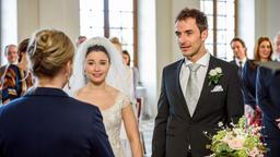 Hochzeit: Clara (Jeannine Wacker) und Adrian (Max Alberti) geben sich vor der Standesbeamtin Wiener (Stefanie Oestreich) das Jawort.