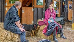 Tim (Florian Frowein) berichtet Amelie (Julia Gruber), dass er für sie ein Zimmer in Franzis WG organisiert hat.