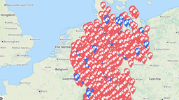 Viele rote Punkte auf der interaktiven Karte 